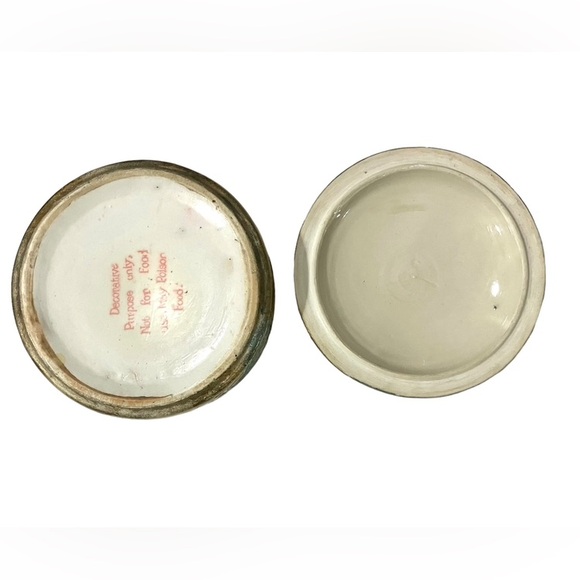 Decorative Ceramic Round Trinket Box Jar Aged Gold Green Ornate Ring Dish 5” - Picture 5 of 5